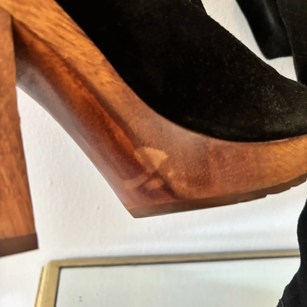 Michael Kors Tall Suede Sz 8.5 Platform Wooden Heel Women's Boots